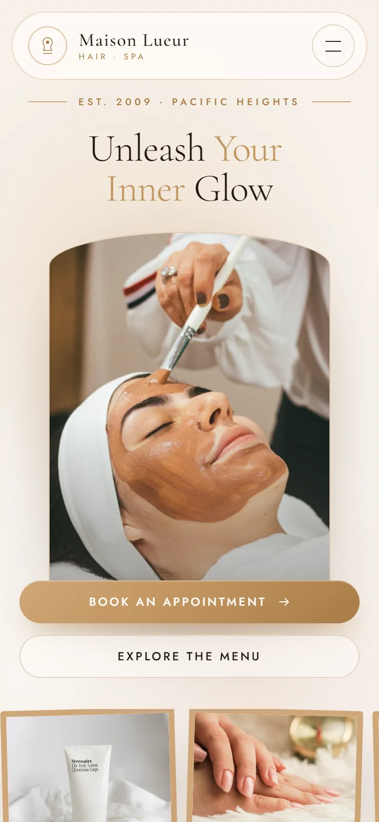 Hair atelier and day spa on a phone